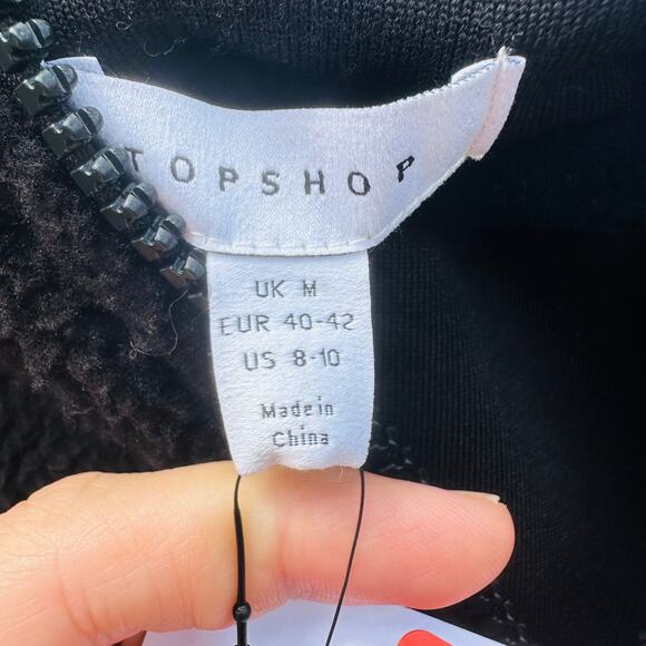 Topshop Sherpa Black Womens Hoodie  8-10 - Picture 3 of 4